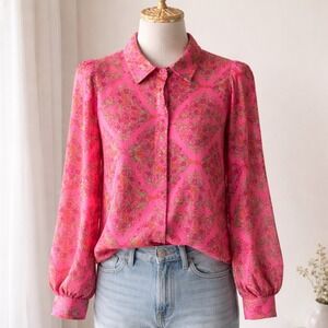 Olivaceous Sheer Pink Floral
Top Medium Romantic Feminine Coquette Puff Sleeve